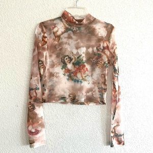Shear Cherub High Neck Stretchy Long Sleeve Top